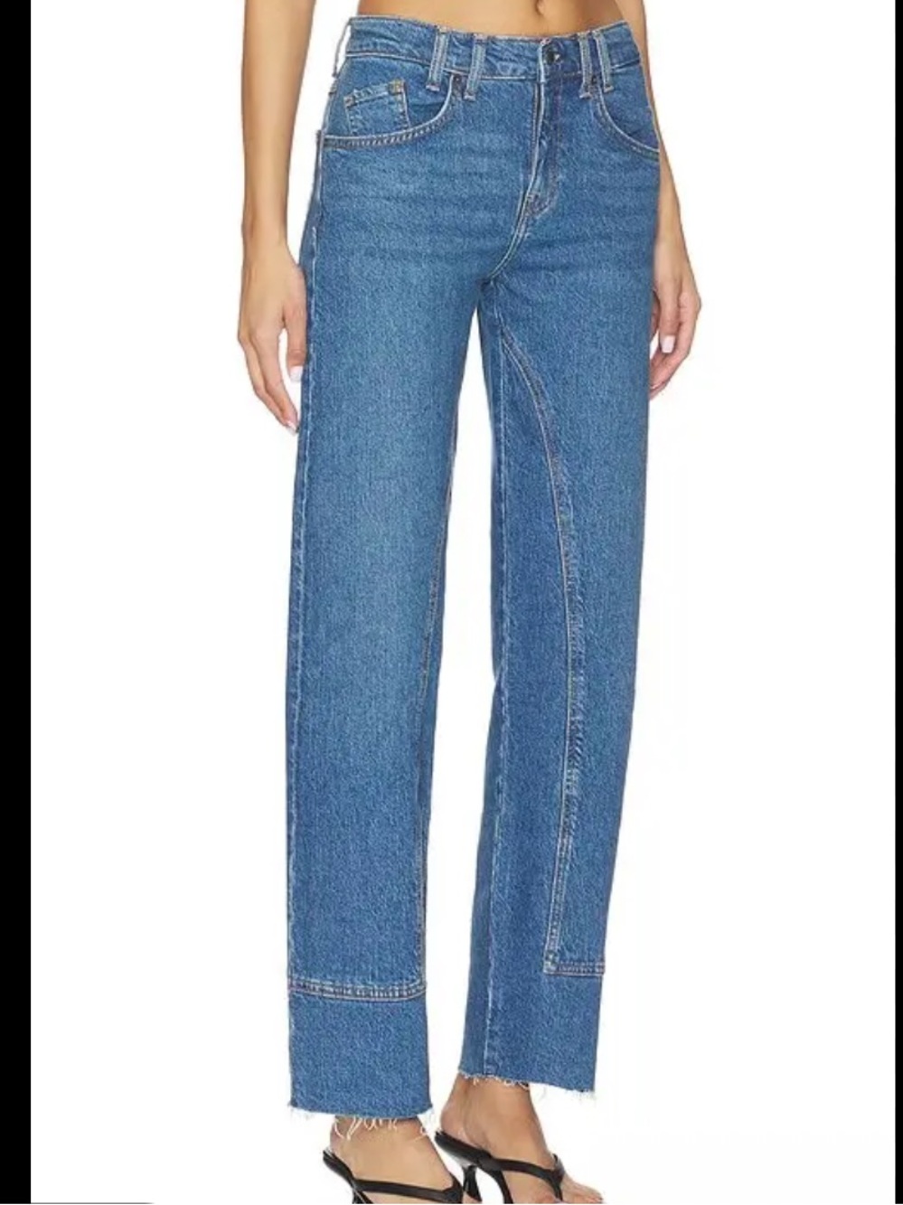 We the free free people risk taker blue wide leg raw hem jeans pants size 30
